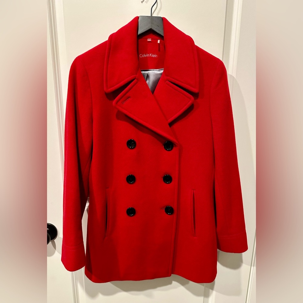 Like new Calvin Klein red double breasted pea coat size 6 fits like an 8.